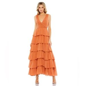 Never worn, burnt orange Mac Duggal tiered dress!